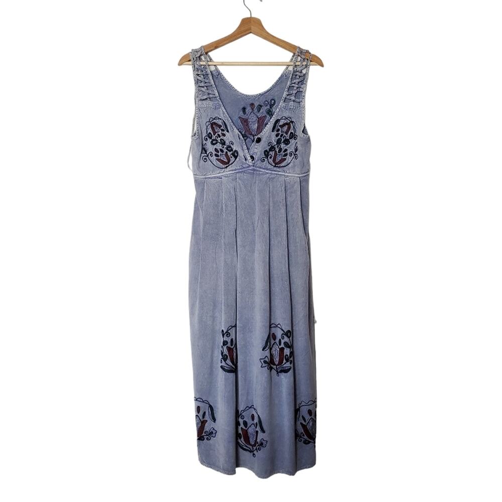 Embroidered Chambray Midi Dress Teacher Retro 90s